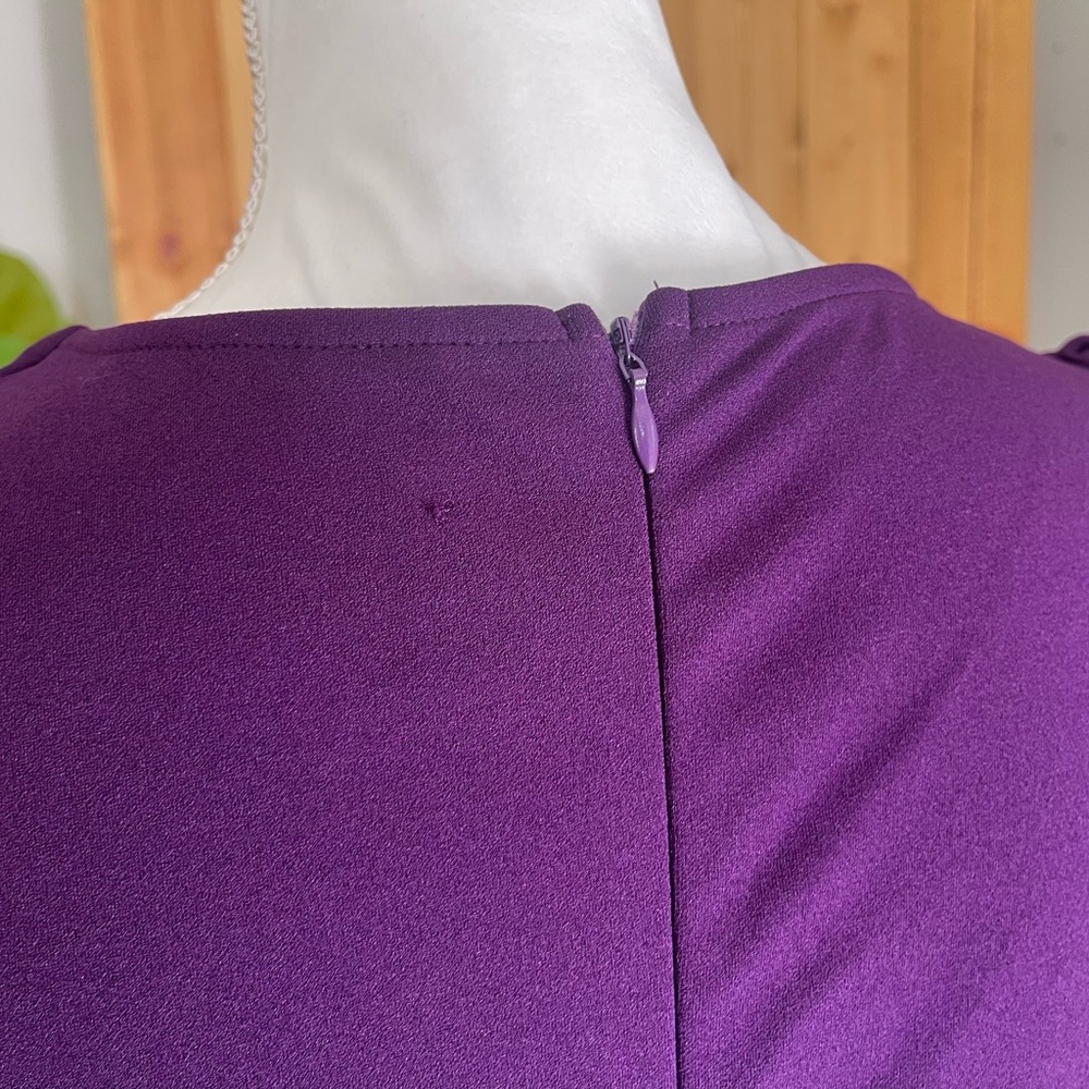 Miusol Retro 40’s Style Purple V-waist Puff Sleeve Bodycon Knee Length Dress - Picture 9 of 16